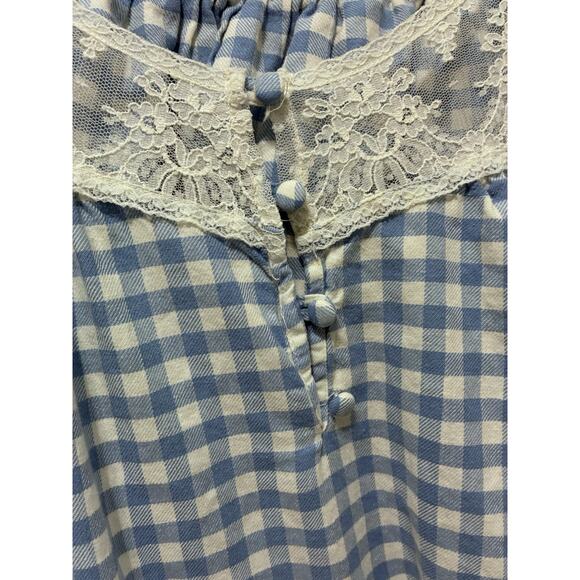 Vtg Victoria Secret Gold Label Blue Gingham Plaid Lace Nightgown Cotton Small** - Picture 3 of 12